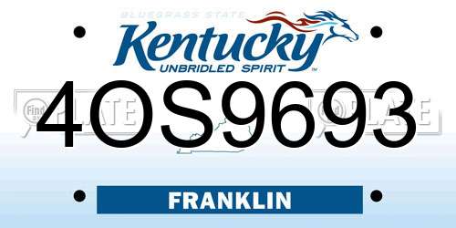 4OS9693 Kentucky License Plate