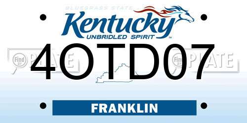 4OTD07 Kentucky License Plate