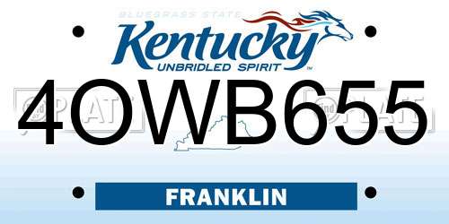4OWB655 Kentucky License Plate
