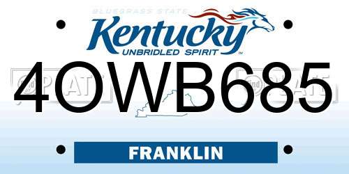 4OWB685 Kentucky License Plate