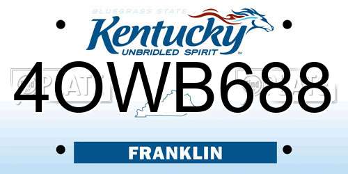 4OWB688 Kentucky License Plate