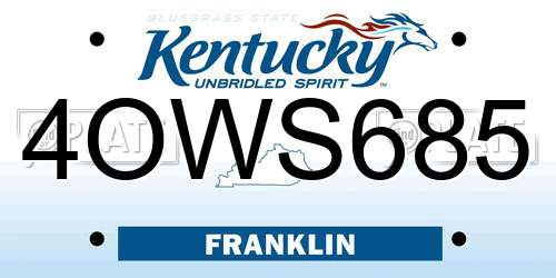 4OWS685 Kentucky License Plate