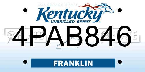 4PAB846 Kentucky License Plate