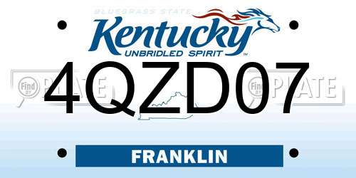 4QZD07 Kentucky License Plate