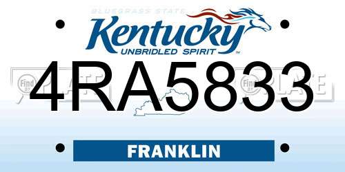 4RA5833 Kentucky License Plate