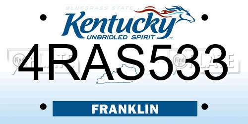 4RAS533 Kentucky License Plate