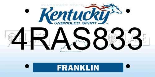 4RAS833 Kentucky License Plate