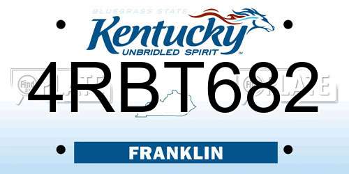 4RBT682 Kentucky License Plate