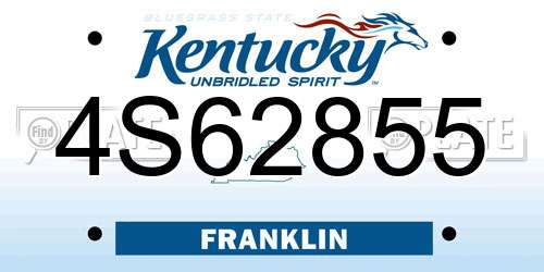 4S62855 Kentucky License Plate