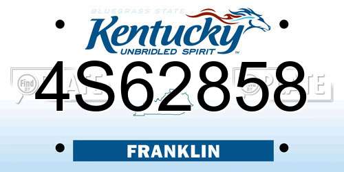 4S62858 Kentucky License Plate