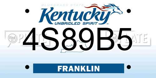 4S89B5 Kentucky License Plate