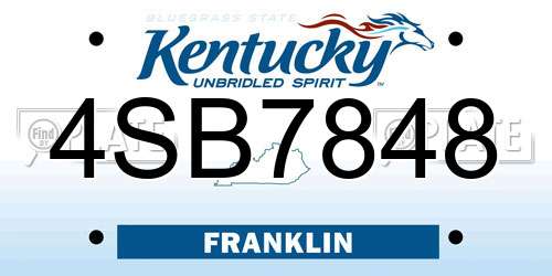 4SB7848 Kentucky License Plate