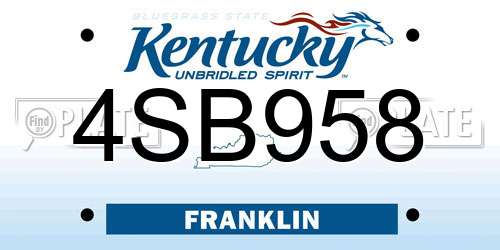 4SB958 Kentucky License Plate