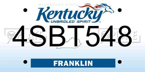4SBT548 Kentucky License Plate