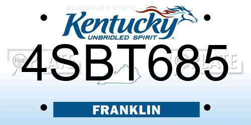 4SBT685 Kentucky License Plate
