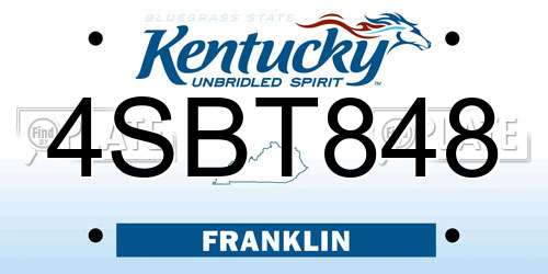 4SBT848 Kentucky License Plate