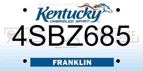 4SBZ685 Kentucky License Plate