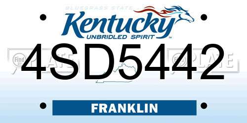 4SD5442 Kentucky License Plate