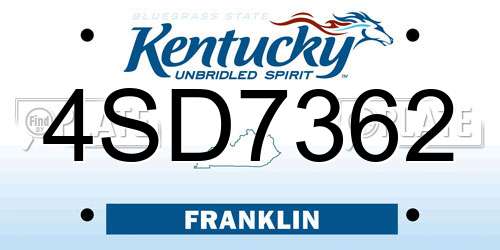4SD7362 Kentucky License Plate