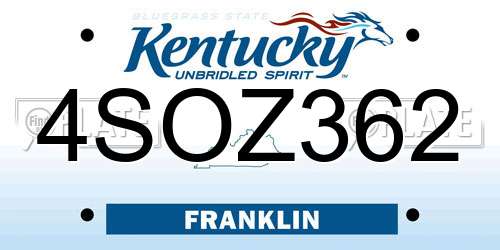 4SOZ362 Kentucky License Plate