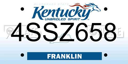 4SSZ658 Kentucky License Plate