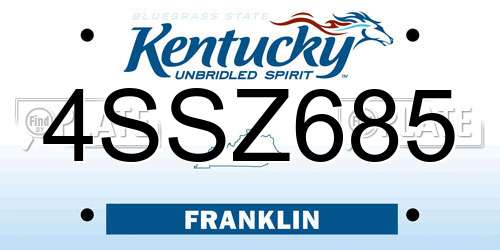 4SSZ685 Kentucky License Plate