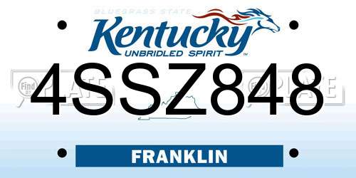 4SSZ848 Kentucky License Plate