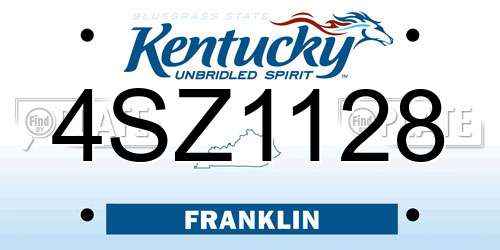 4SZ1128 Kentucky License Plate
