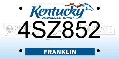 4SZ852 Kentucky License Plate