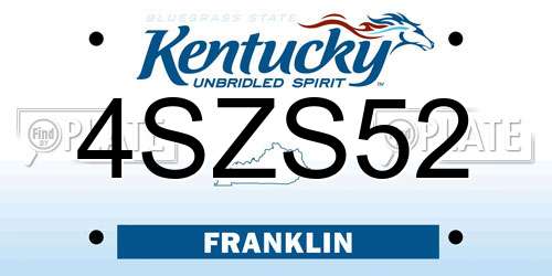 4SZS52 Kentucky License Plate