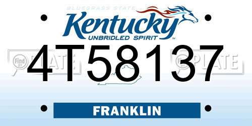 4T58137 Kentucky License Plate