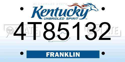 4T85132 Kentucky License Plate