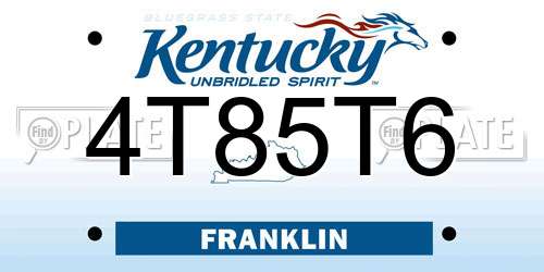 4T85T6 Kentucky License Plate
