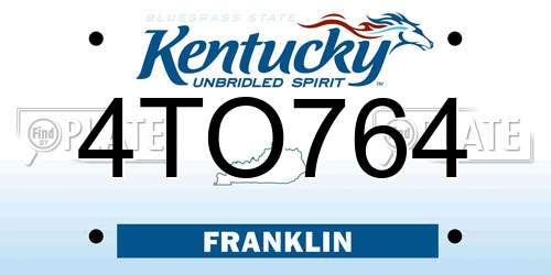 4TO764 Kentucky License Plate