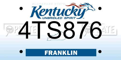 4TS876 Kentucky License Plate