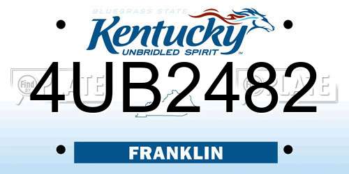 4UB2482 Kentucky License Plate
