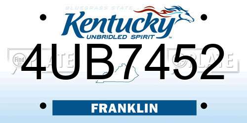 4UB7452 Kentucky License Plate