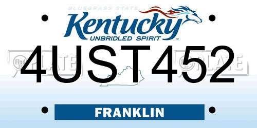 4UST452 Kentucky License Plate