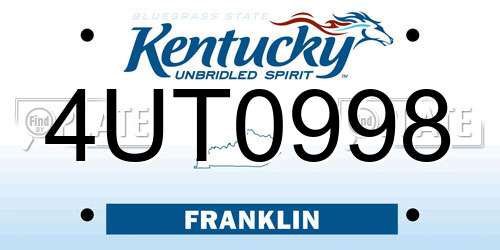4UT0998 Kentucky License Plate