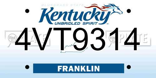 4VT9314 Kentucky License Plate