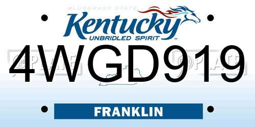 4WGD919 Kentucky License Plate