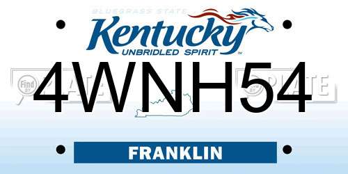 4WNH54 Kentucky License Plate