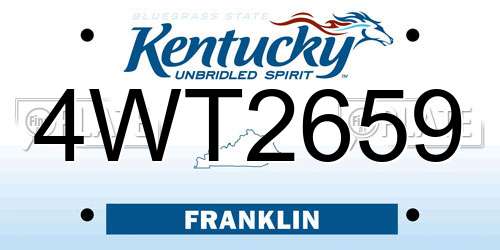 4WT2659 Kentucky License Plate