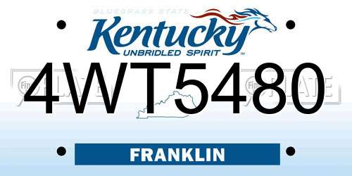 4WT5480 Kentucky License Plate