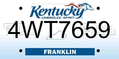 4WT7659 Kentucky License Plate