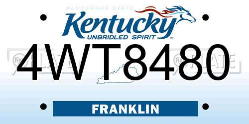 4WT8480 Kentucky License Plate