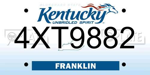 4XT9882 Kentucky License Plate