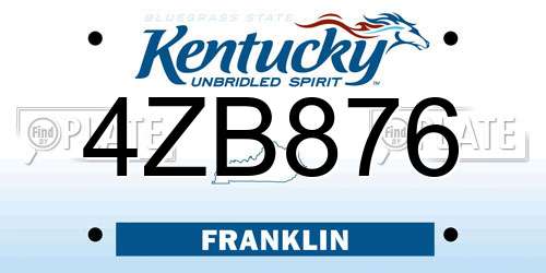 4ZB876 Kentucky License Plate