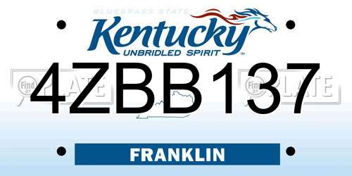 4ZBB137 Kentucky License Plate