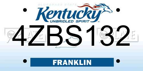 4ZBS132 Kentucky License Plate